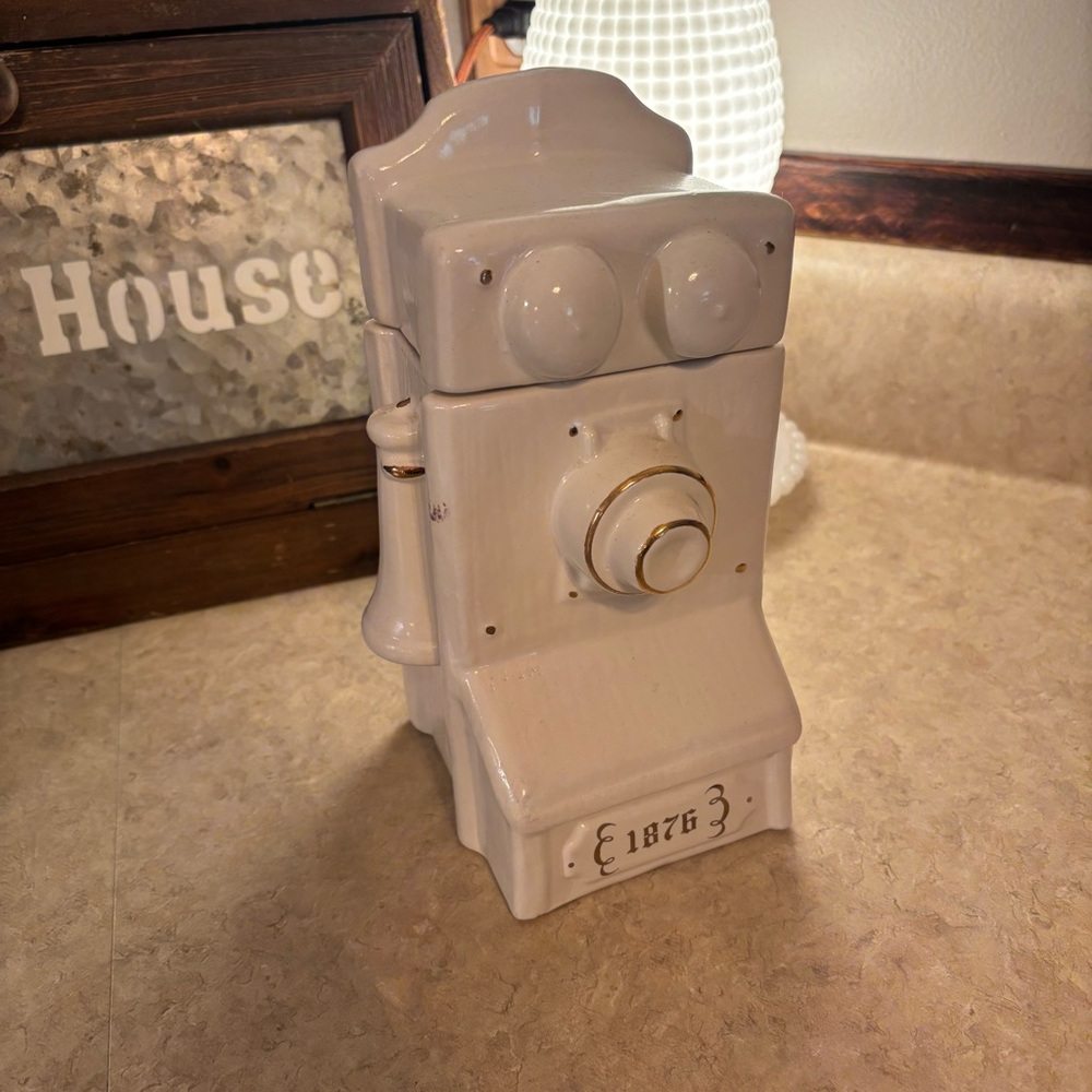 House of Webster Vintage Ceramic Cookie Jar or Wall Canister, Old Crank Phone - Picture 10 of 14